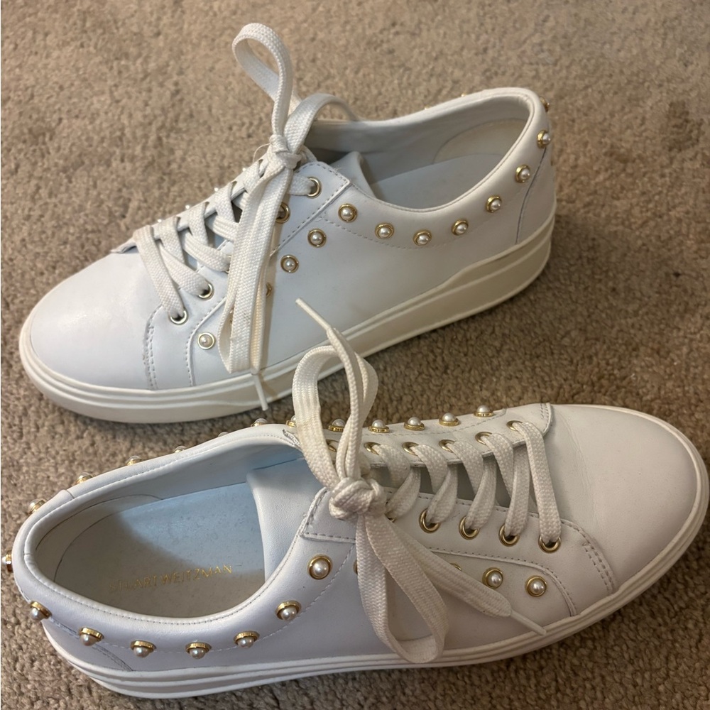 STUART WEITZMAN
Women's Tillie Faux Pearl-Studded Leather Sneakers